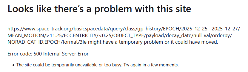 Error is thrown when loading LEO sats for date