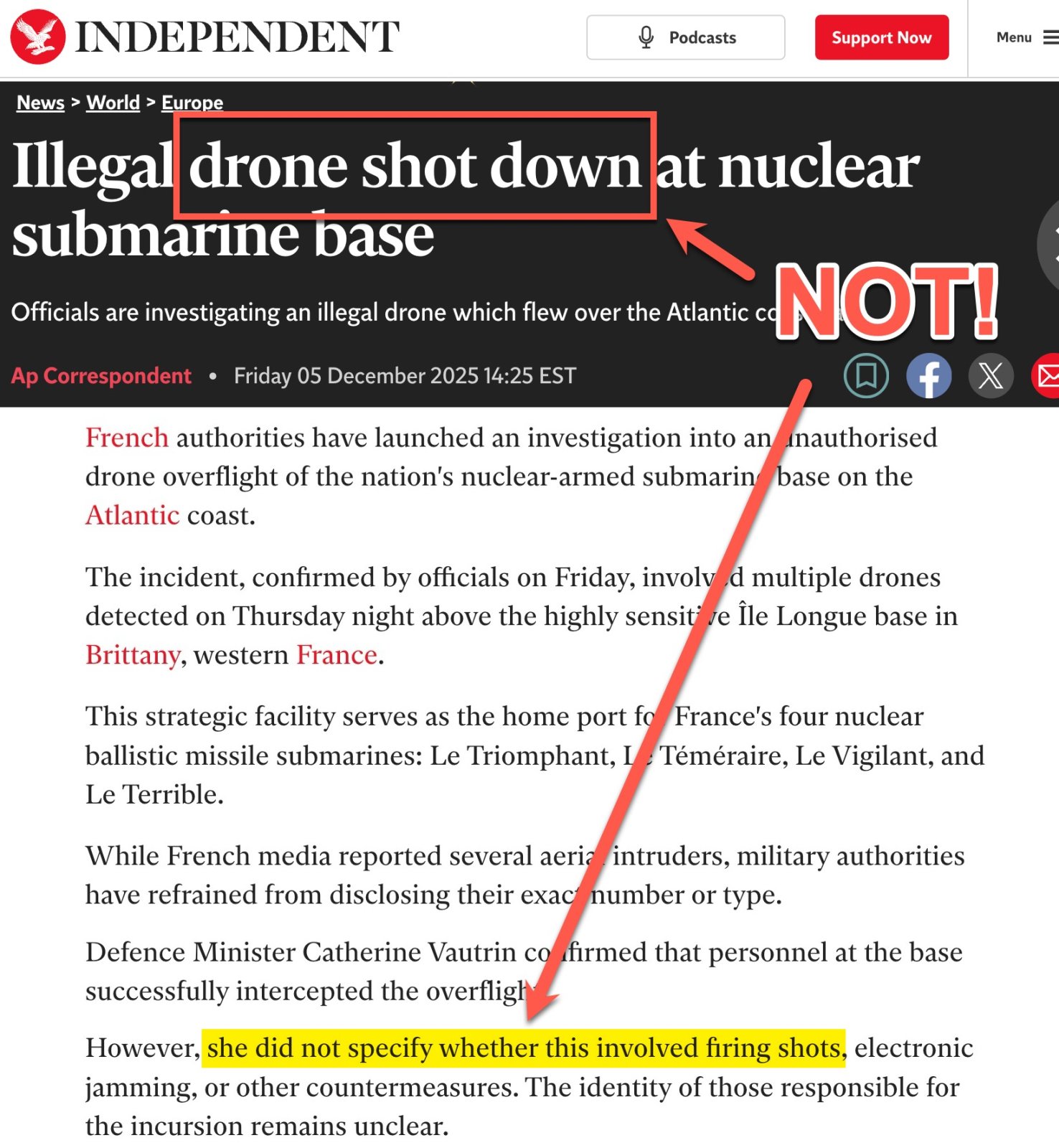Drones reported over Île Longue submarine base, France