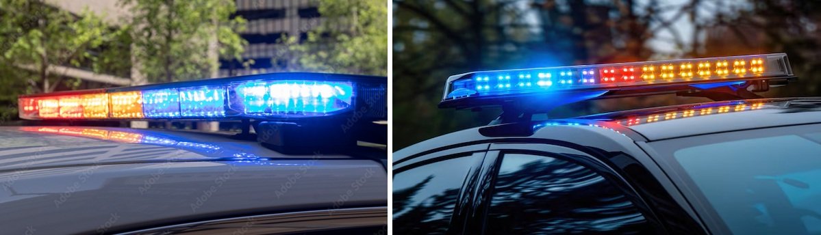 Adobe stock title Police light bar illuminated roof mounted red yellow and blue lights.jpg