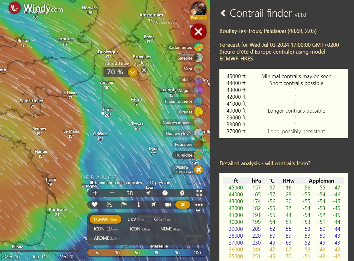 Windy plugin "Contrail Finder" | Metabunk